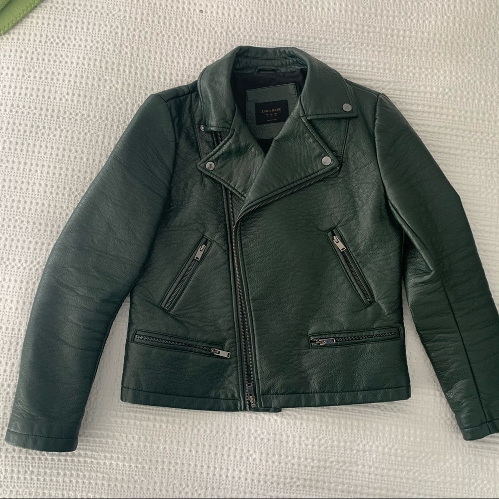 Zara Dark Green Faux Leather Jacket